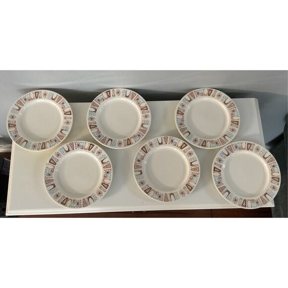 Harmony House Marimba MCM China Blue Brown Atomic Salad Plate - Set of 6 - Picture 1 of 3